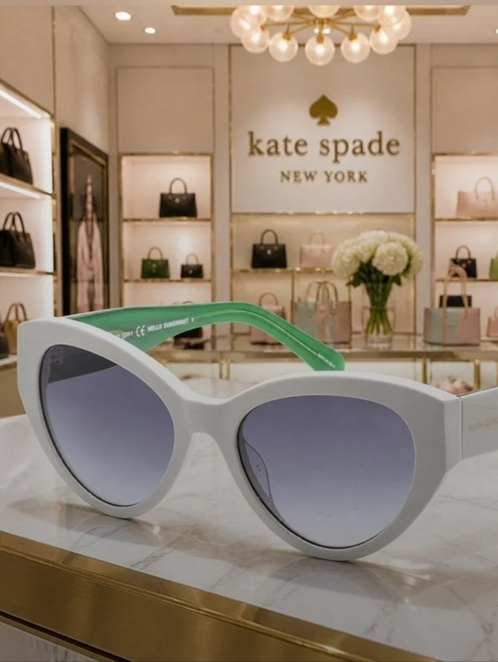 Kate Spade White Cat Eye Sunglasses with Gradient Blue Lenses